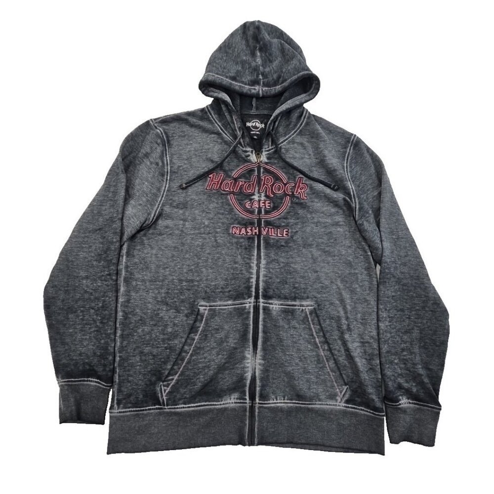 Hard Rock Cafe Nashville Full Zip Hoodie Men's XXL Acid Black Embroidery‎
